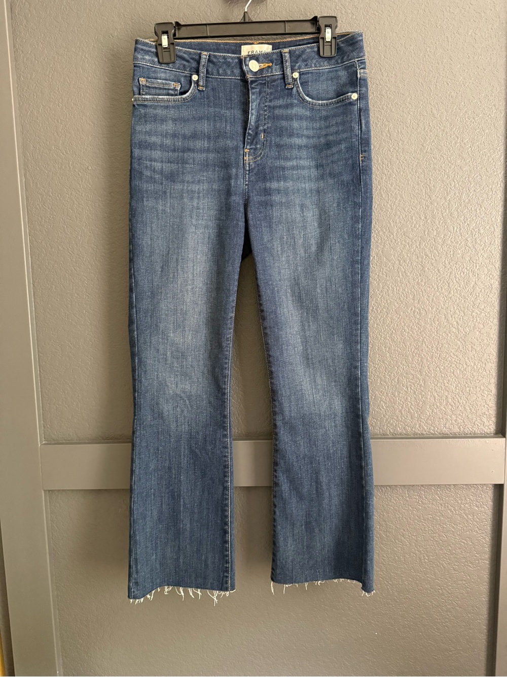 FRAME • Slim palazzo crop wide leg jeans raw hem size 28 stretch - Picture 3 of 7